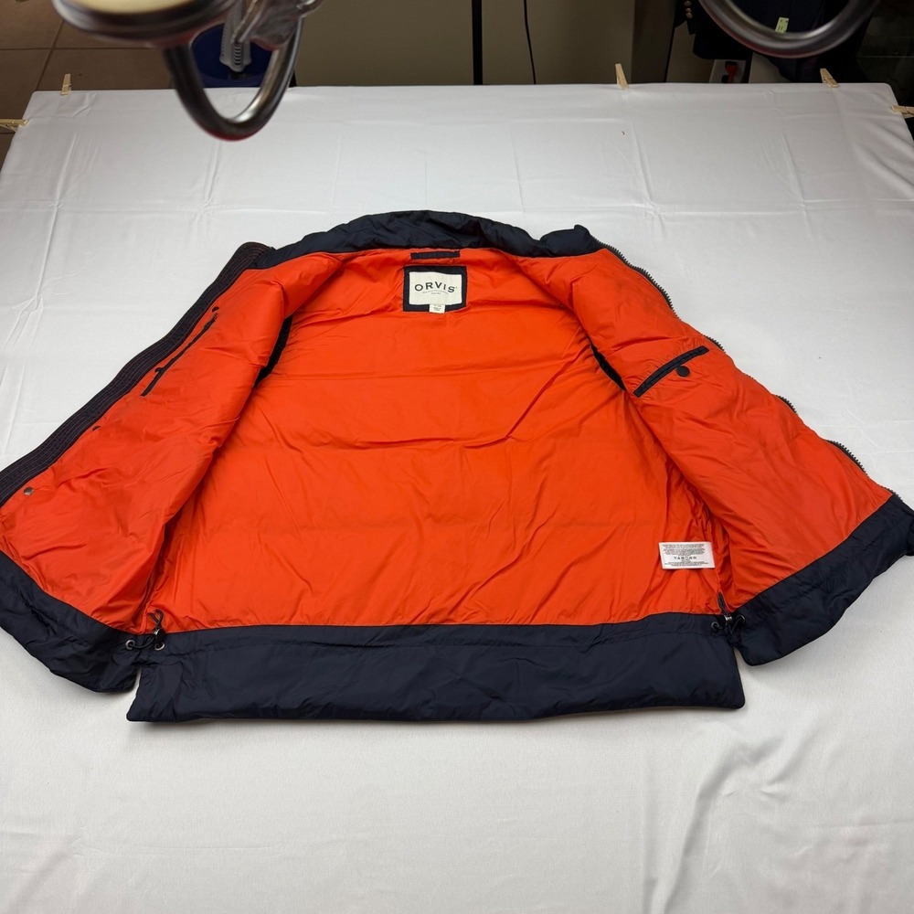 Orvis Puffer Vest Mens XL Navy Blue Orange Lining Down Filled Quilted Full Zip - Picture 7 of 12